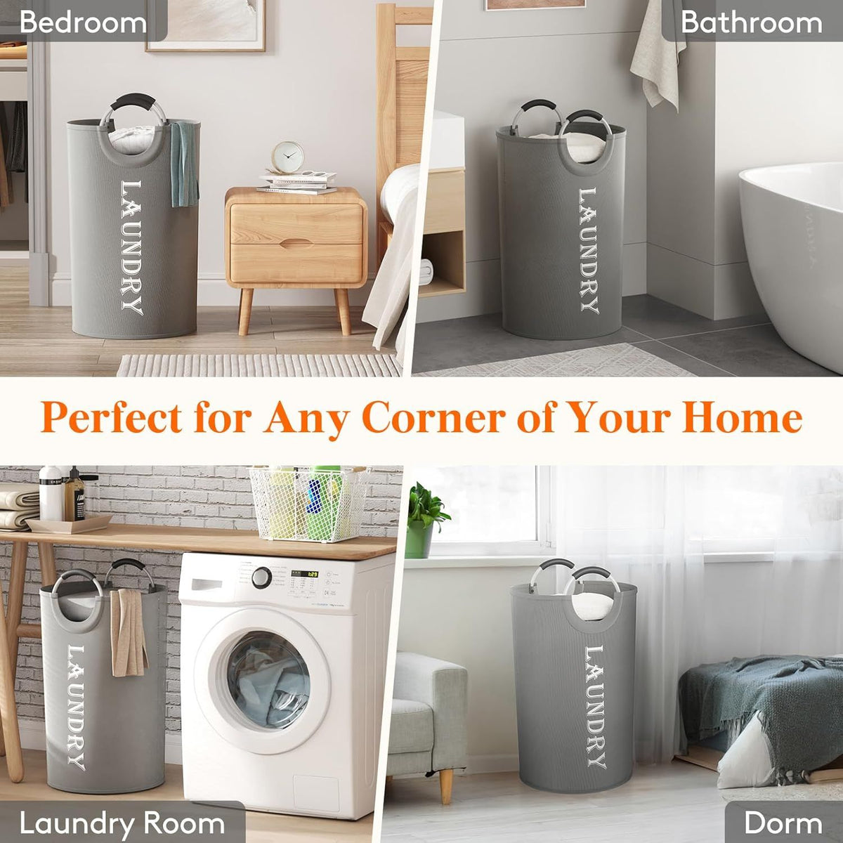 Set of Two Collapsible Laundry Hampers with Aluminum Handles