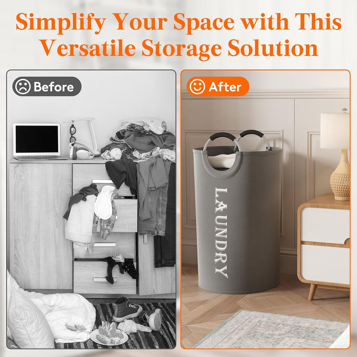 Set of Two Collapsible Laundry Hampers with Aluminum Handles