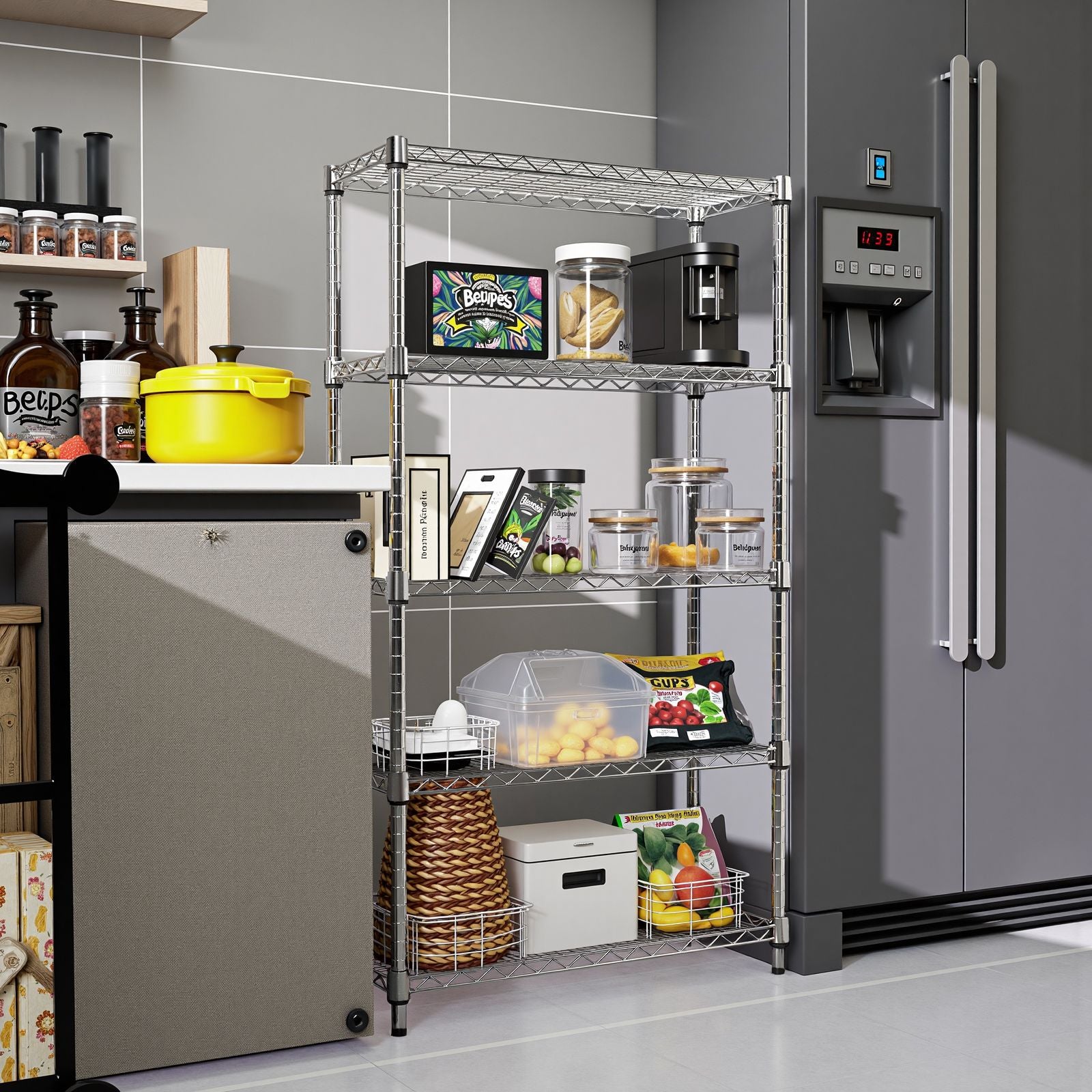 Versatile 5-Tier Storage Shelving for Home, Kitchen, Office