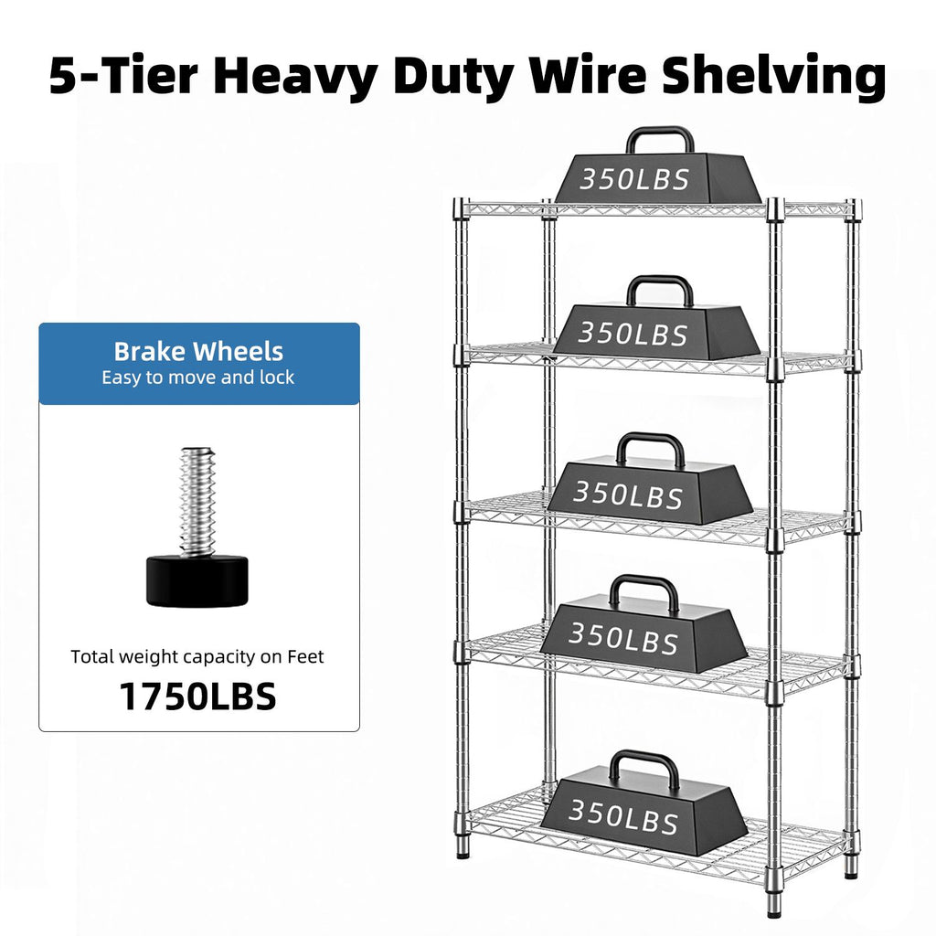 Versatile 5-Tier Storage Shelving for Home, Kitchen, Office