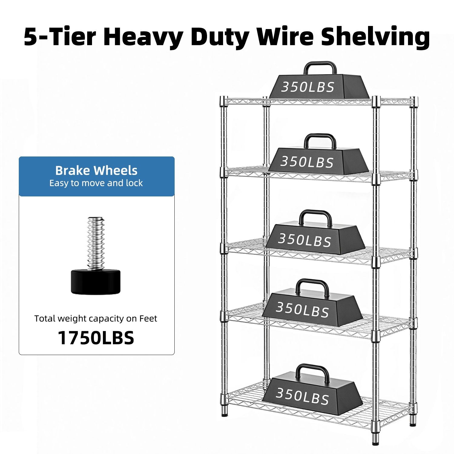 Versatile 5-Tier Storage Shelving for Home, Kitchen, Office