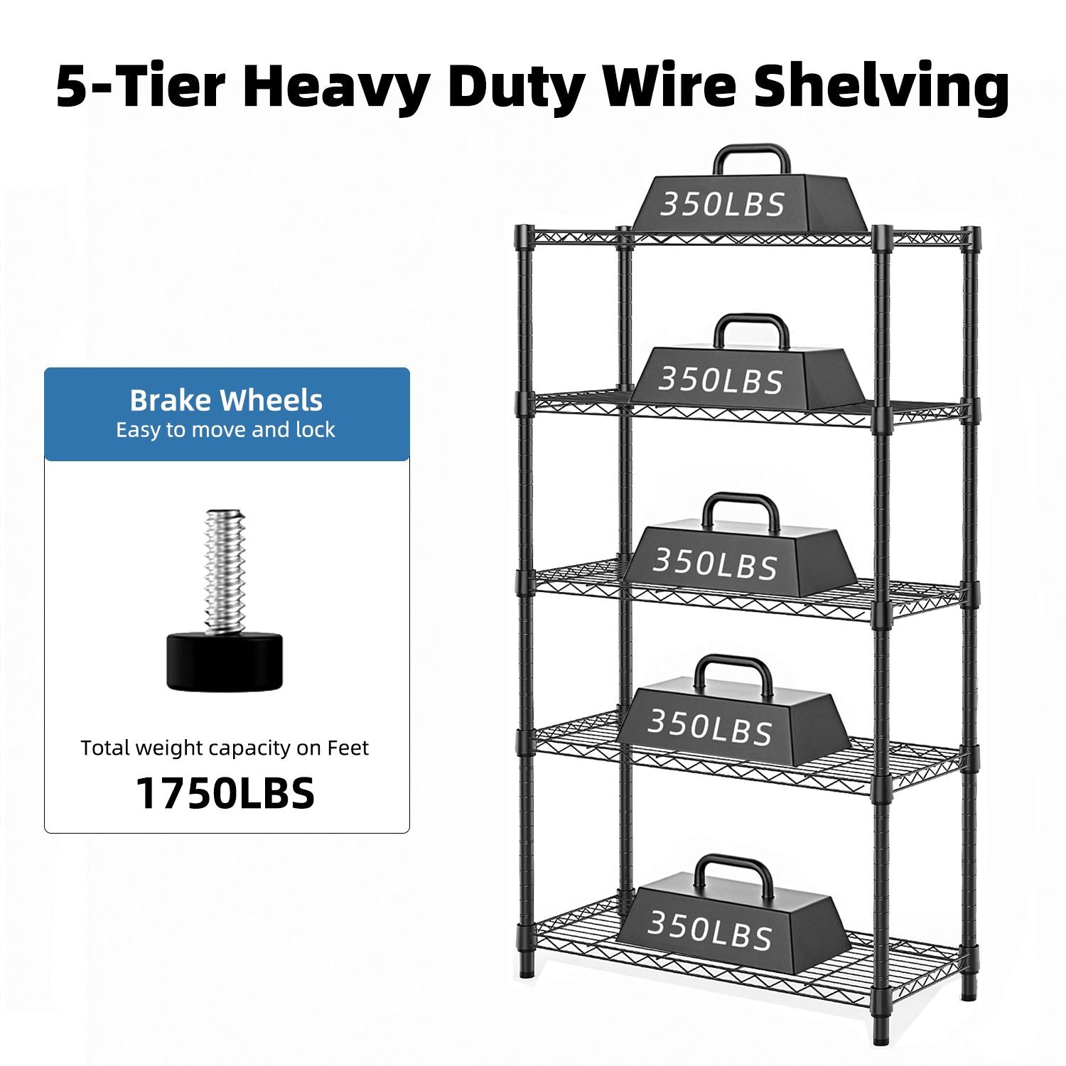 Versatile 5-Tier Storage Shelving for Home, Kitchen, Office