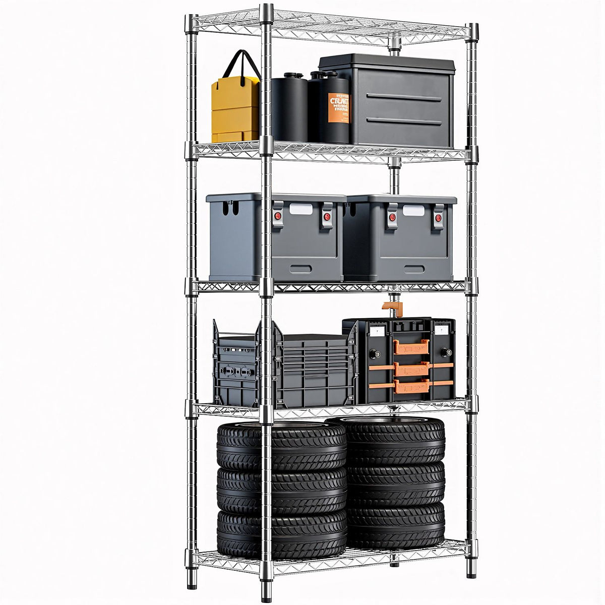 Versatile 5-Tier Storage Shelving for Home, Kitchen, Office - Chrome