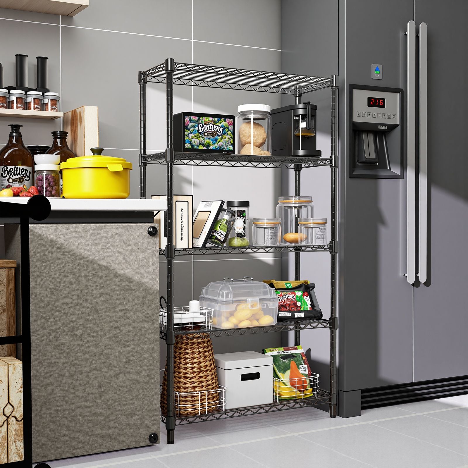 Versatile 5-Tier Storage Shelving for Home, Kitchen, Office