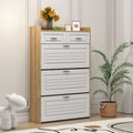 1250 White +Oak Color shoe cabinet with 3 doors 2 drawers,large space for storage