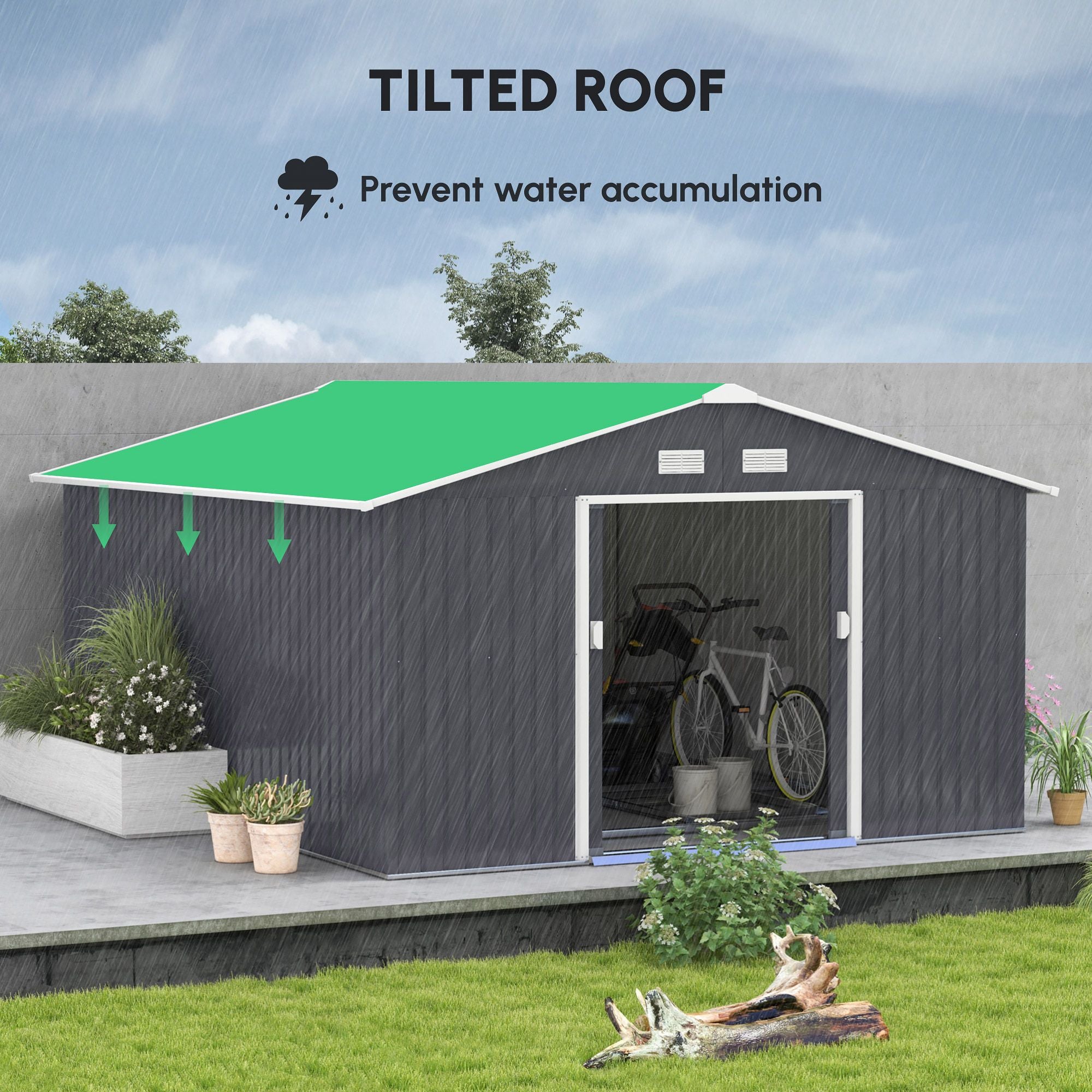 Double Sliding Door Storage Shed with Ventilation and Foundation Kit