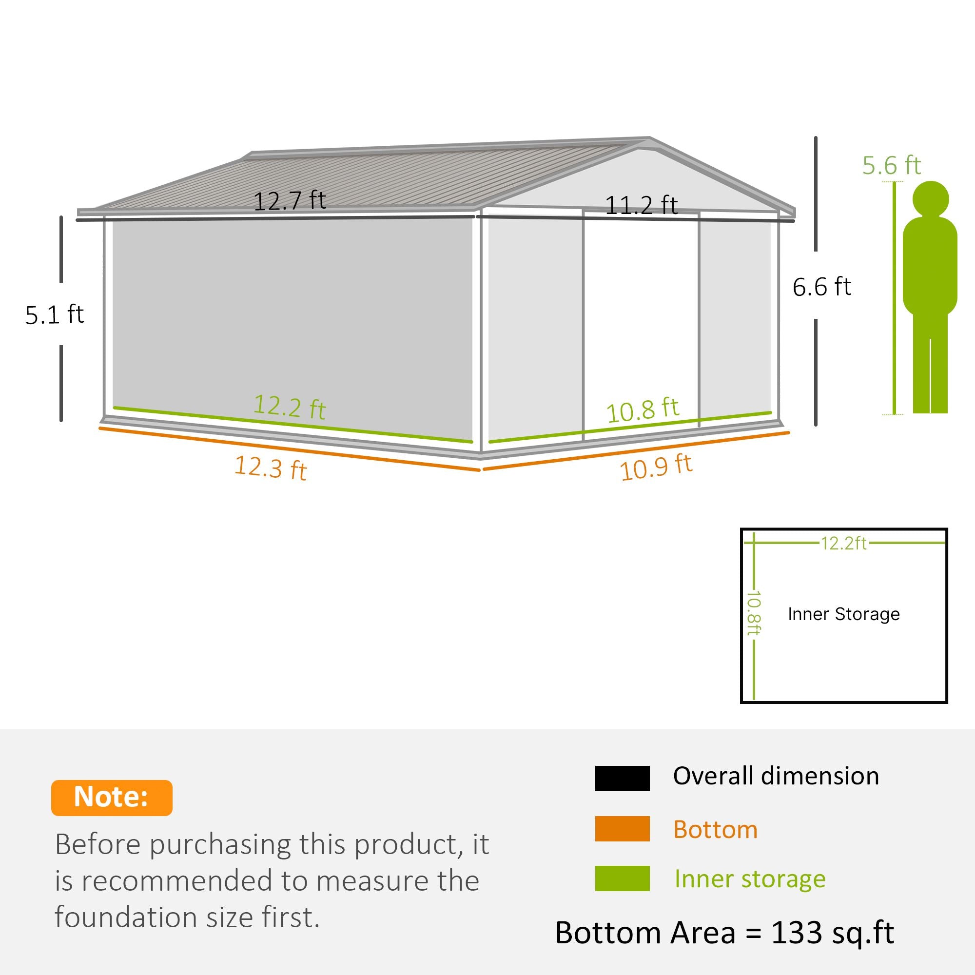 Double Sliding Door Storage Shed with Ventilation and Foundation Kit