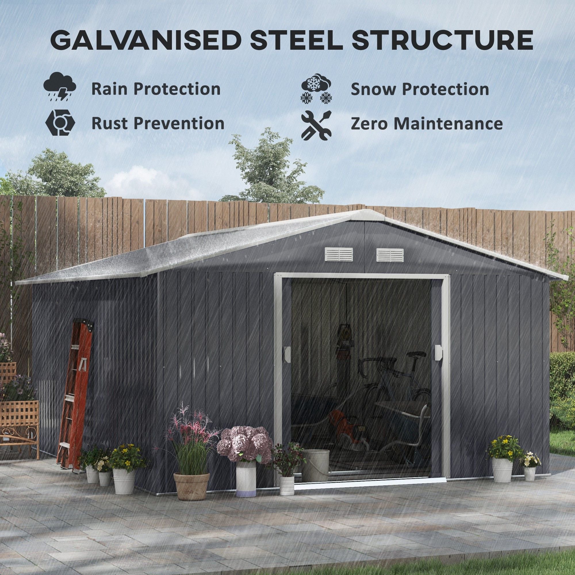 Double Sliding Door Storage Shed with Ventilation and Foundation Kit