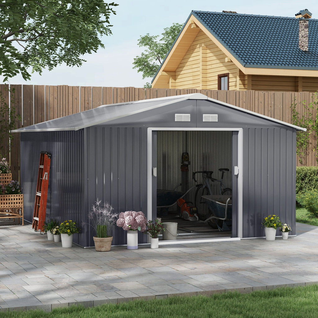 Double Sliding Door Storage Shed with Ventilation and Foundation Kit