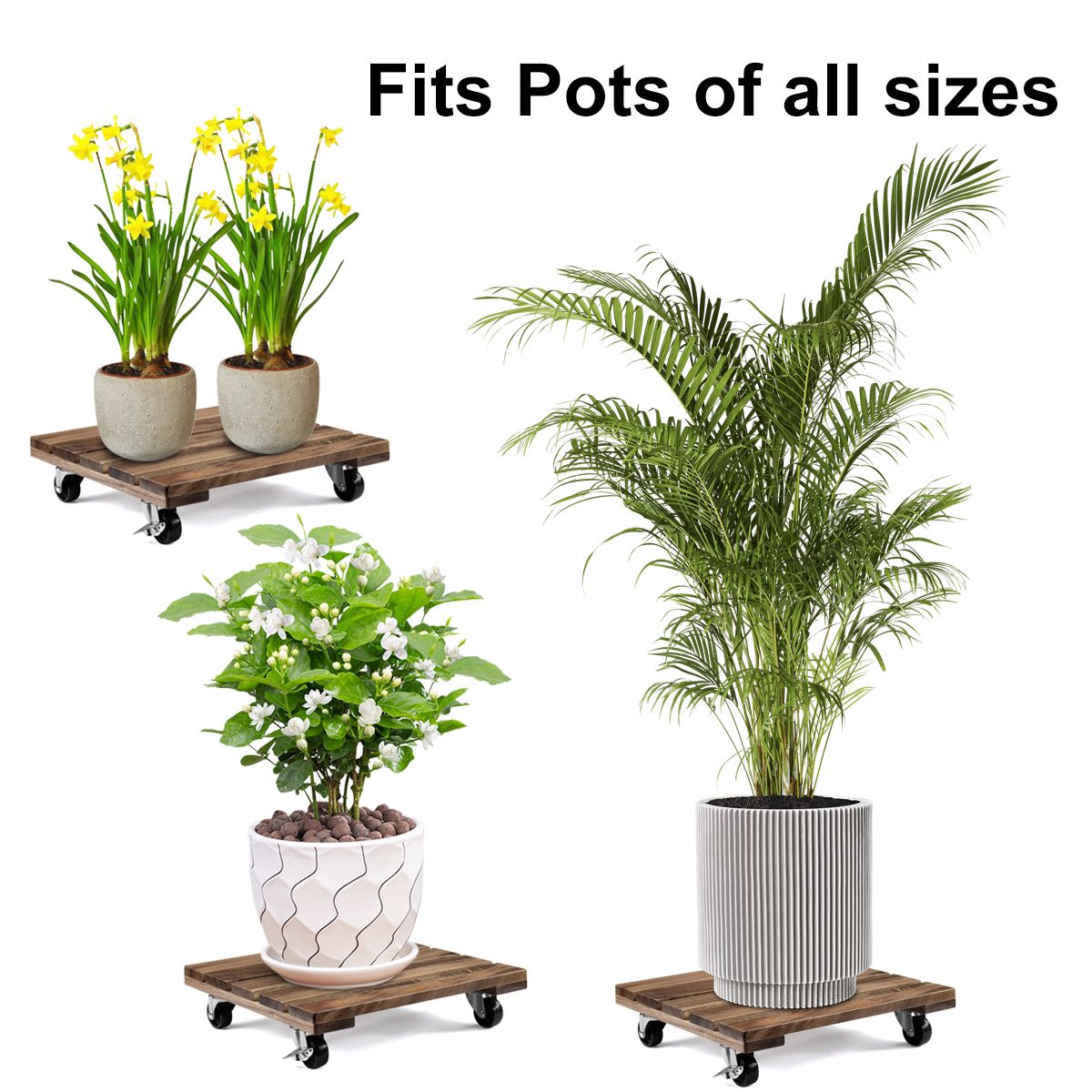 Square Wooden Plant Cart with Wheels – Natural Beauty & Easy Mobility