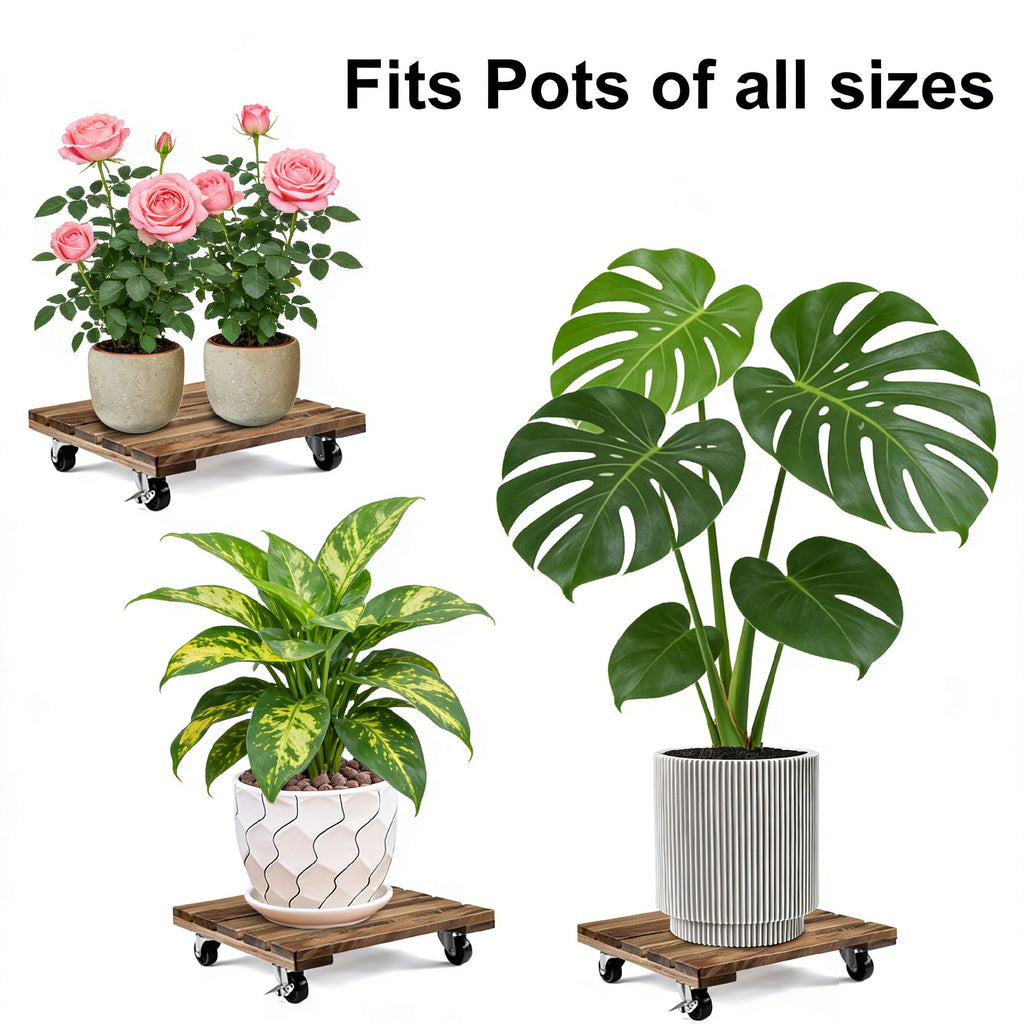 Square Wooden Plant Cart with Wheels – Natural Beauty & Easy Mobility