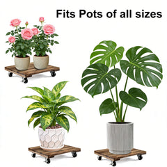 Square Wooden Plant Cart with Wheels – Natural Beauty & Easy Mobility