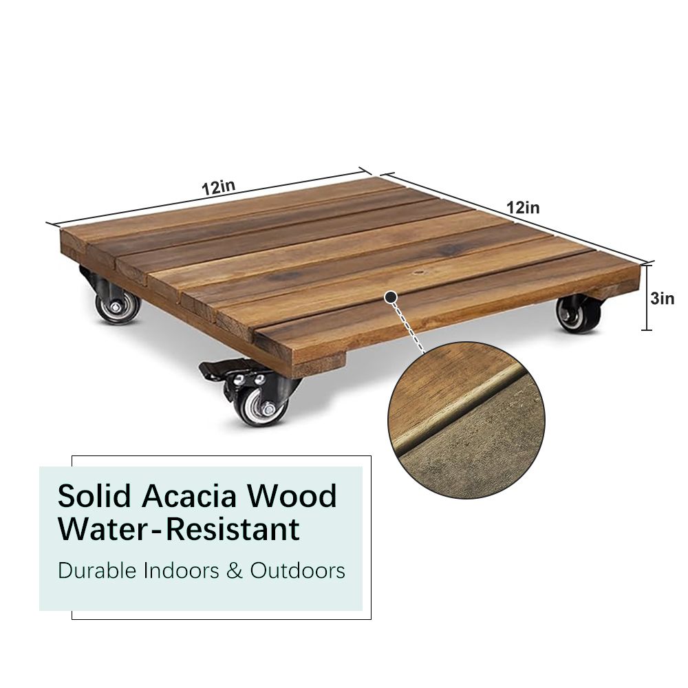 Square Wooden Plant Cart with Wheels – Natural Beauty & Easy Mobility