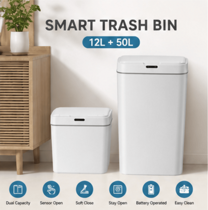 Touchless Sensor Trash Can Set with Quiet Close