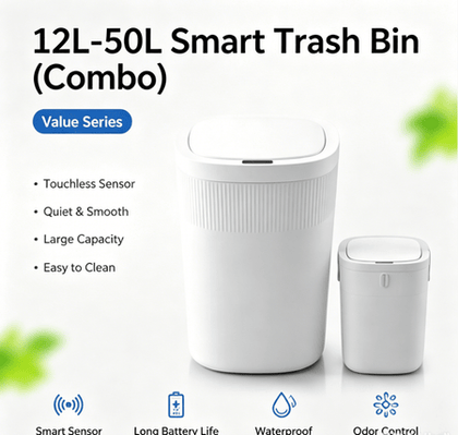 Touchless Sensor Trash Can Set with Quiet Close