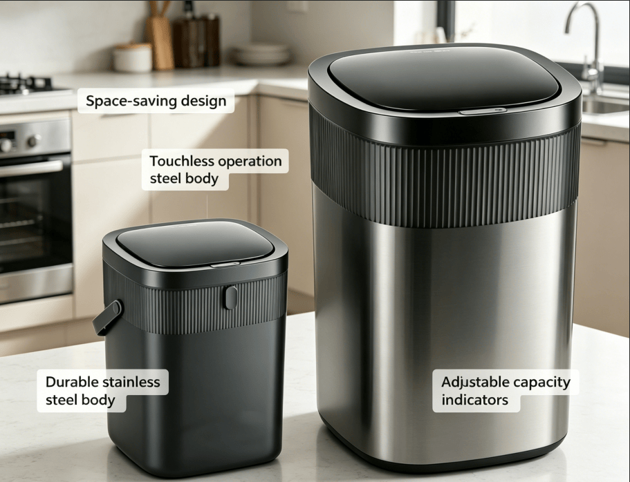 Touchless Sensor Trash Can Set with Quiet Close