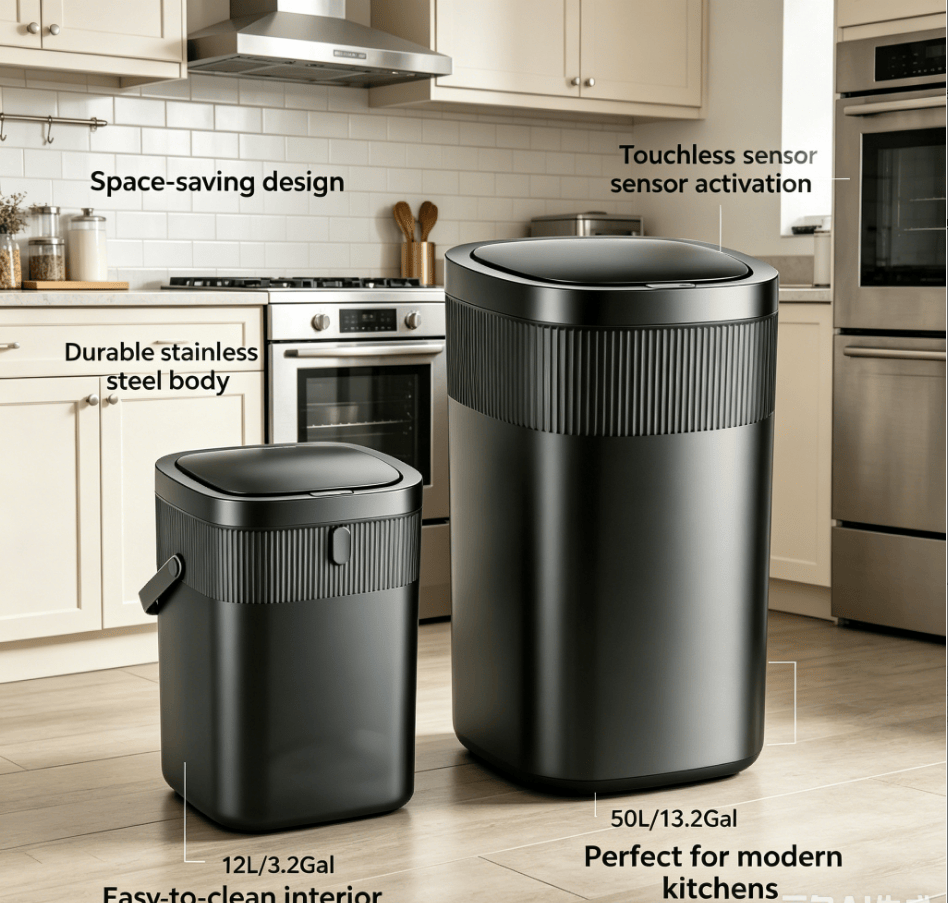 Touchless Sensor Trash Can Set with Quiet Close