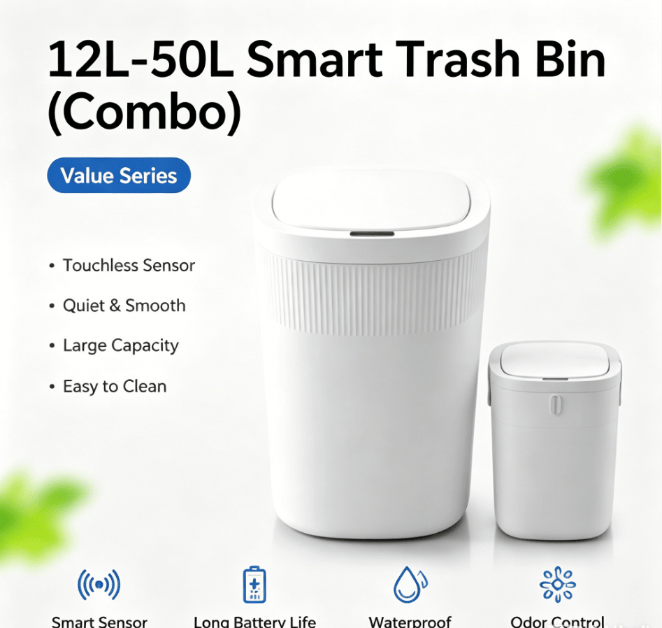 Touchless Sensor Trash Can Set with Quiet Close