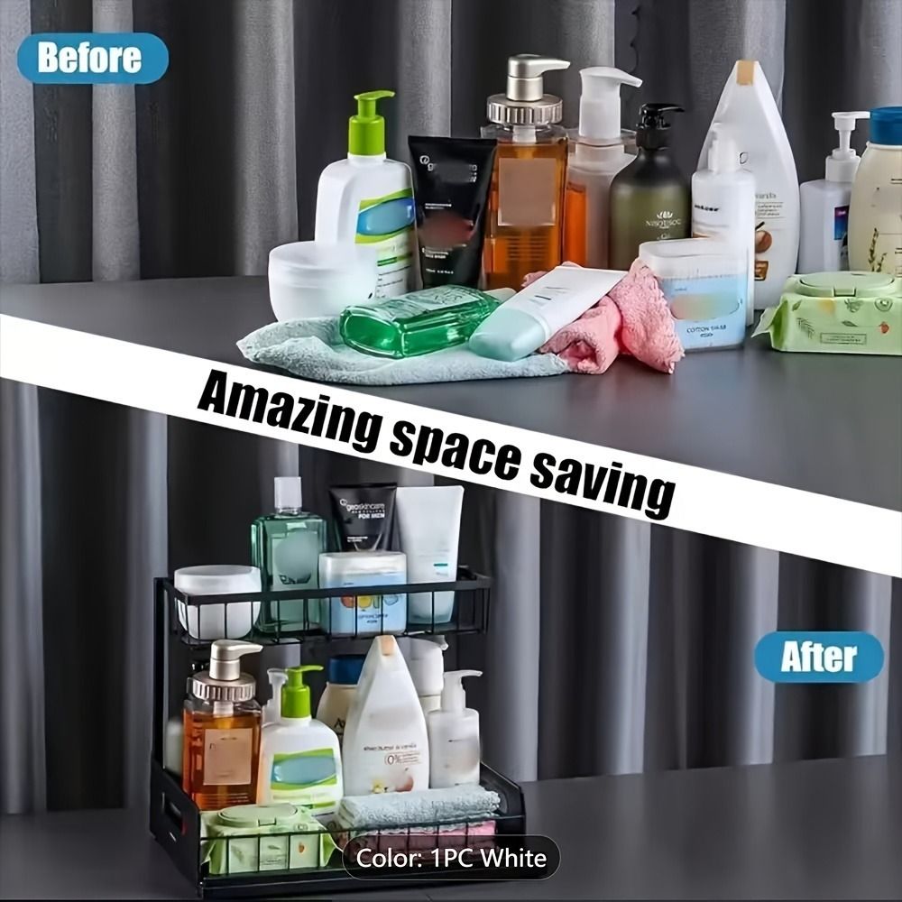 Double Layer Pull-Out Cabinet Storage Rack for Kitchen Sink Organization