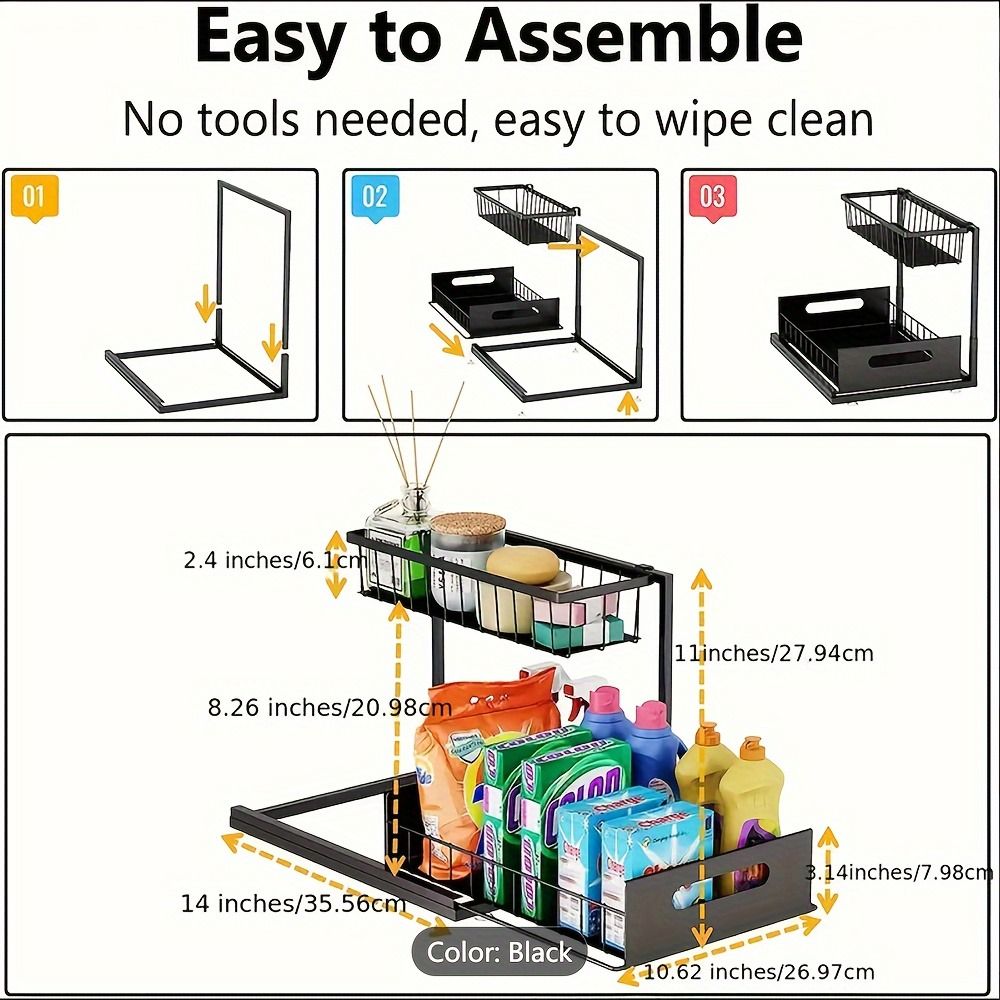 Double Layer Pull-Out Cabinet Storage Rack for Kitchen Sink Organization