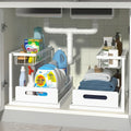Double Layer Pull-Out Cabinet Storage Rack for Kitchen Sink Organization - white-2pcs