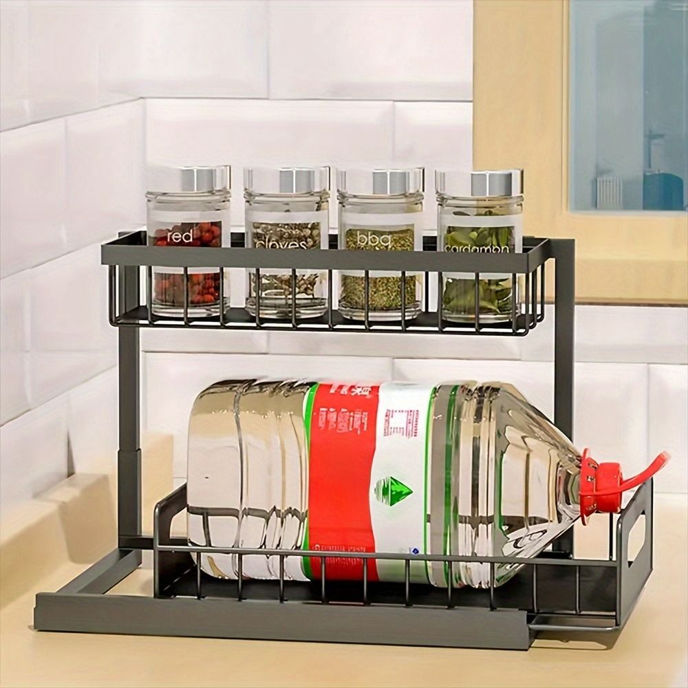 Double Layer Pull-Out Cabinet Storage Rack for Kitchen Sink Organization