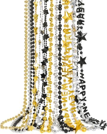 Black, Gold and Silver New Year's Eve Bead Necklace Set