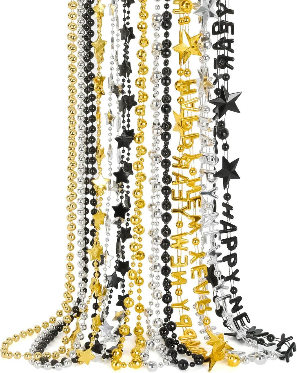 Black, Gold and Silver New Year's Eve Bead Necklace Set