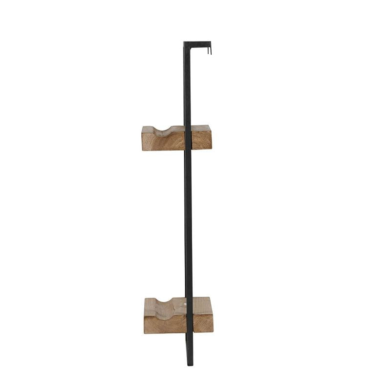 Industrial Two-Tier Wall Shelf with Natural Wood Shelves