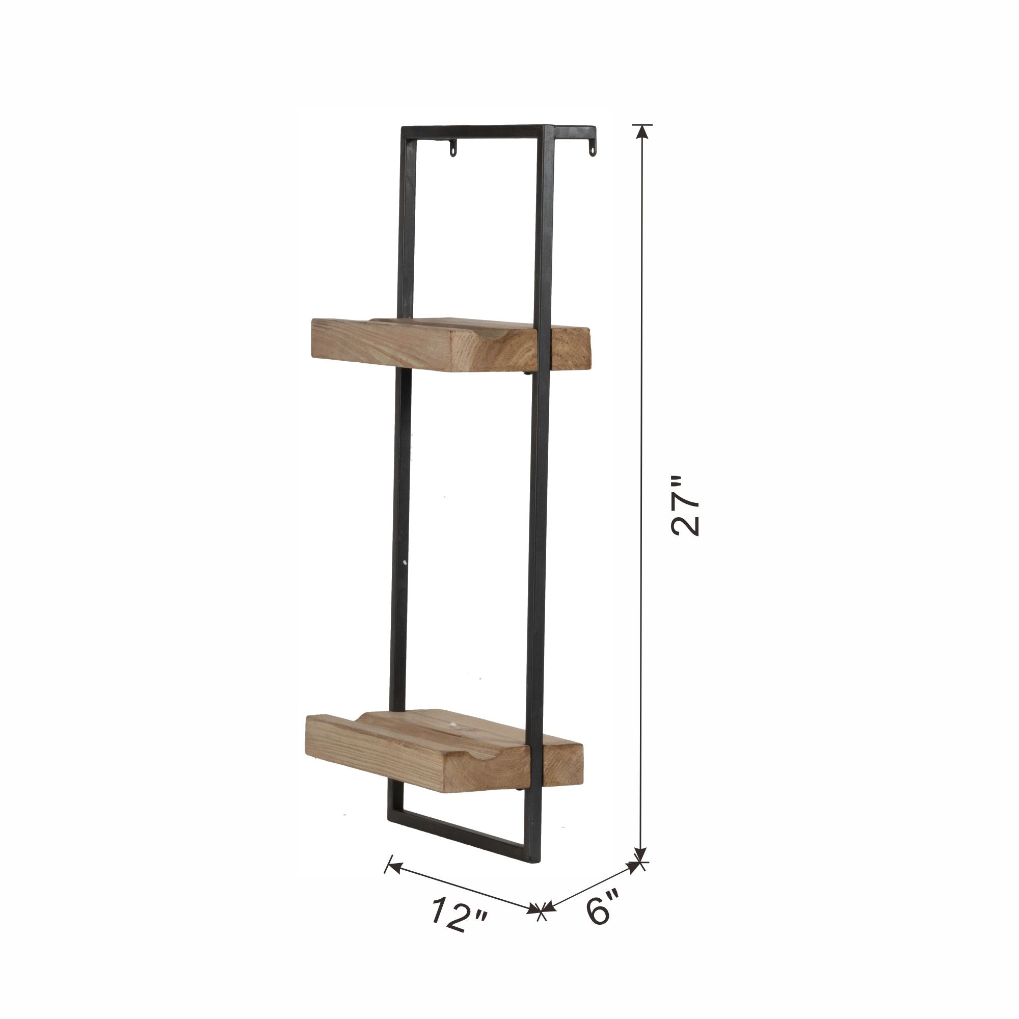 Industrial Two-Tier Wall Shelf with Natural Wood Shelves