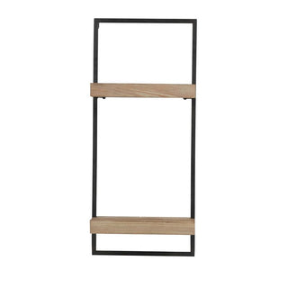 Industrial Two-Tier Wall Shelf with Natural Wood Shelves