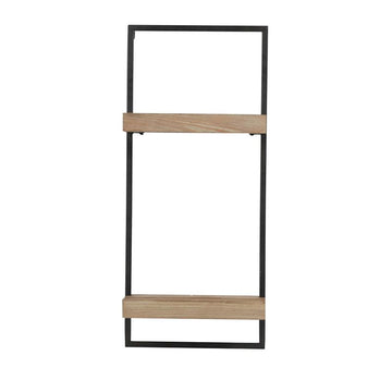 Industrial Two-Tier Wall Shelf with Natural Wood Shelves