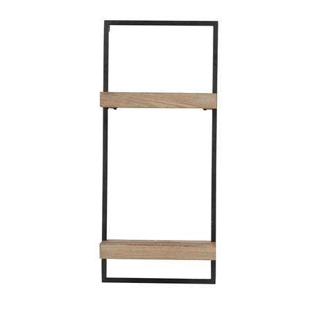 Industrial Two-Tier Wall Shelf with Natural Wood Shelves