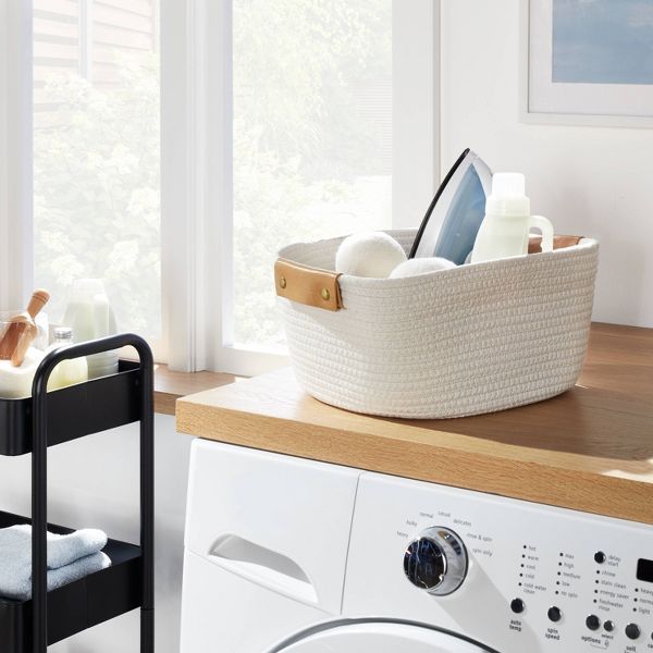Decorative Coiled Rope Square Basket - Cream