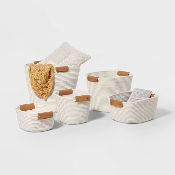 Decorative Coiled Rope Square Basket - Cream