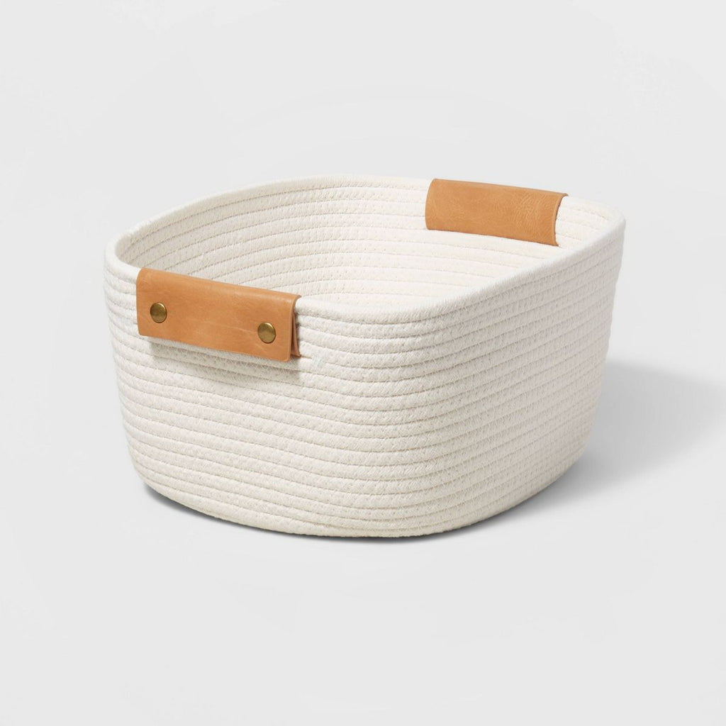 Decorative Coiled Rope Square Basket - Cream