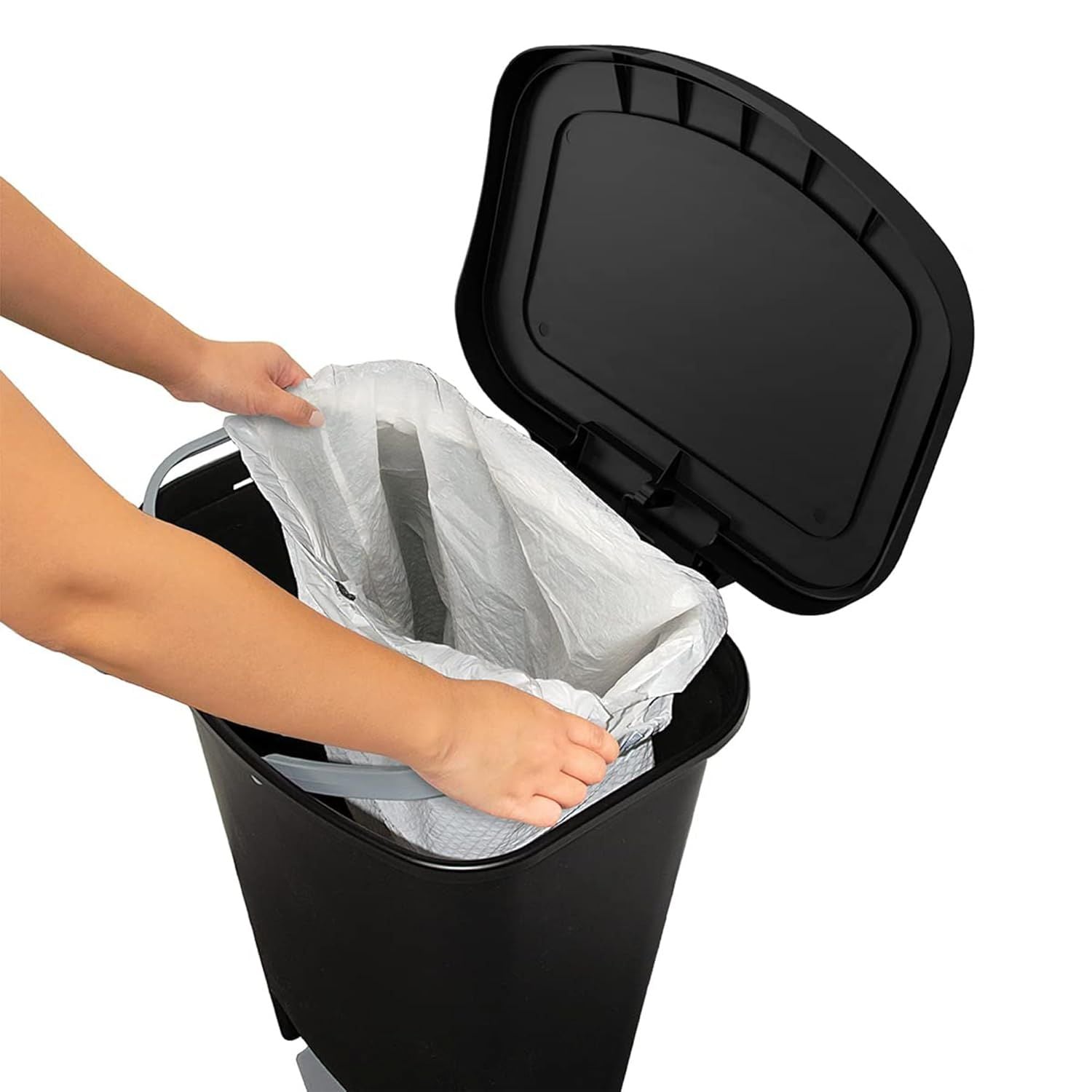 Hands-Free Trash Can with Integrated Bag Rings
