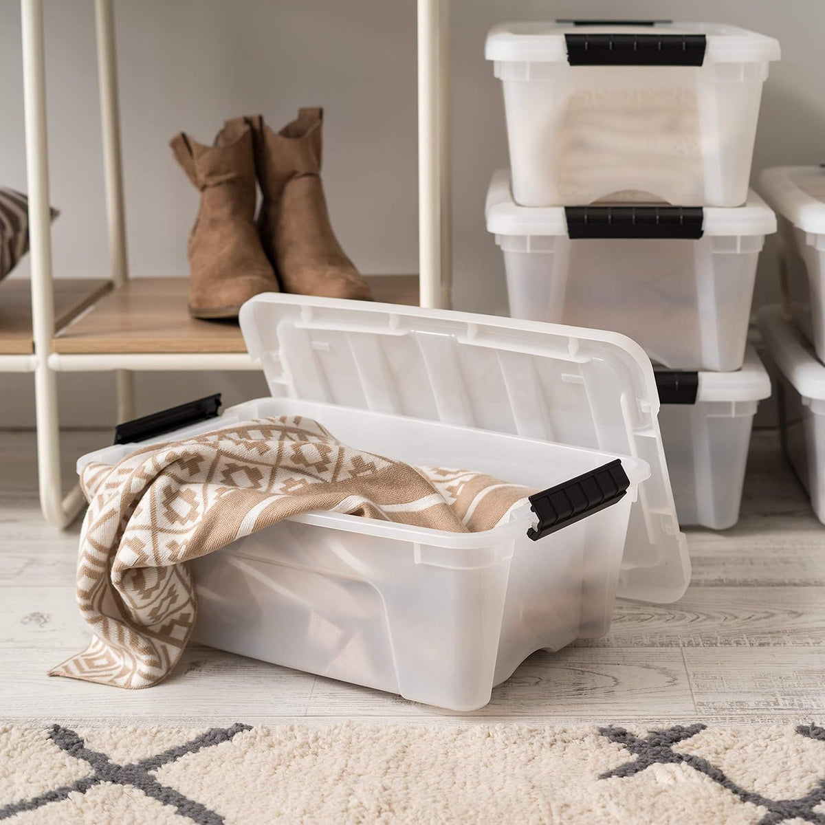 Pearl Lidded Storage Boxes with Latches and Pull Handles for Tidy Rooms