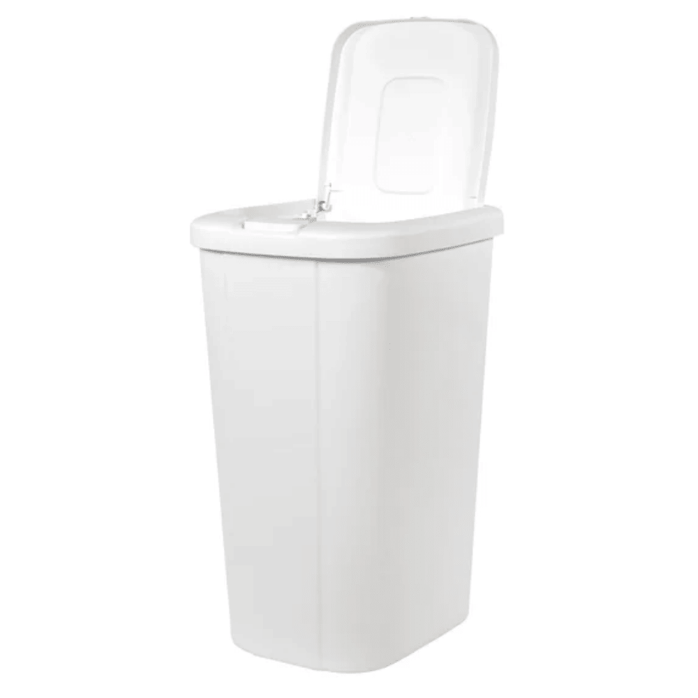 White Textured Touch-Lid Trash Can Set