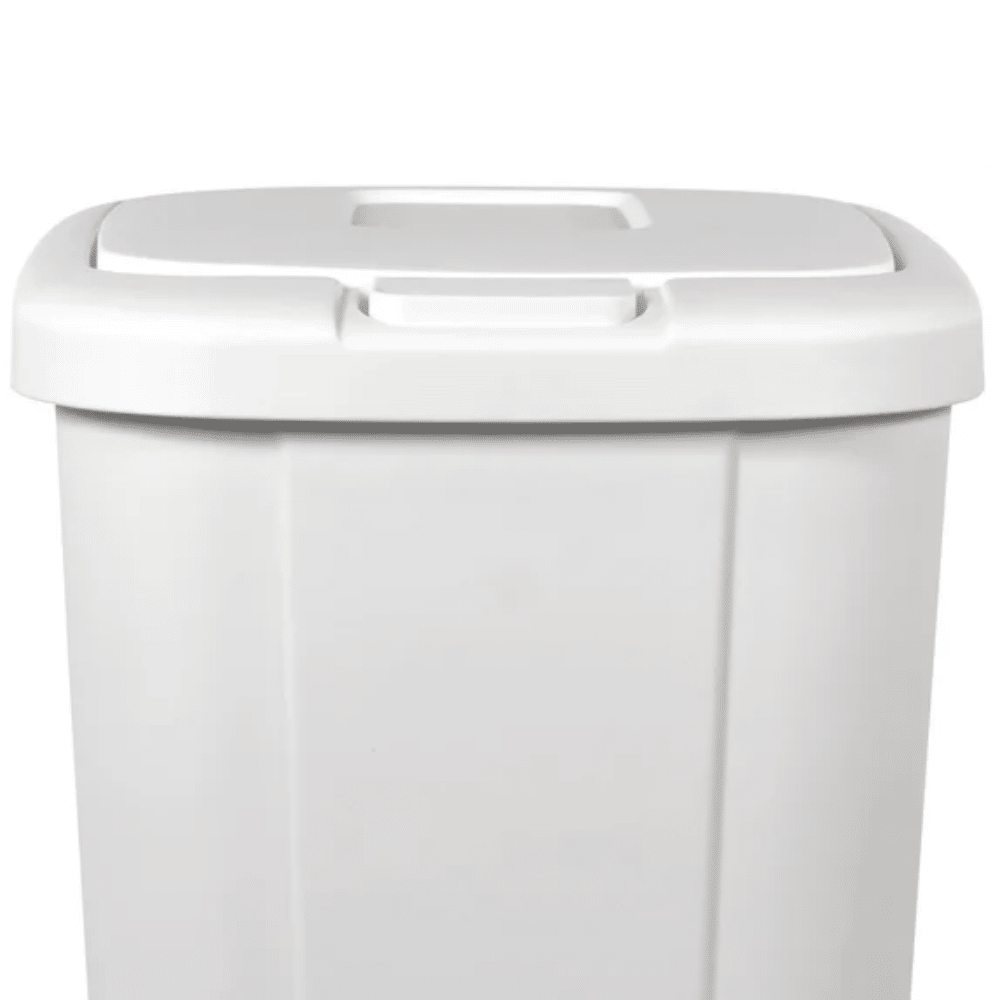 White Textured Touch-Lid Trash Can Set