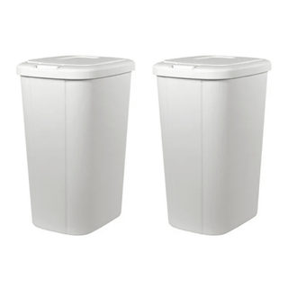 White Textured Touch-Lid Trash Can Set