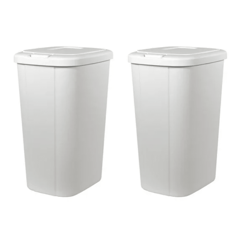 White Textured Touch-Lid Trash Can Set