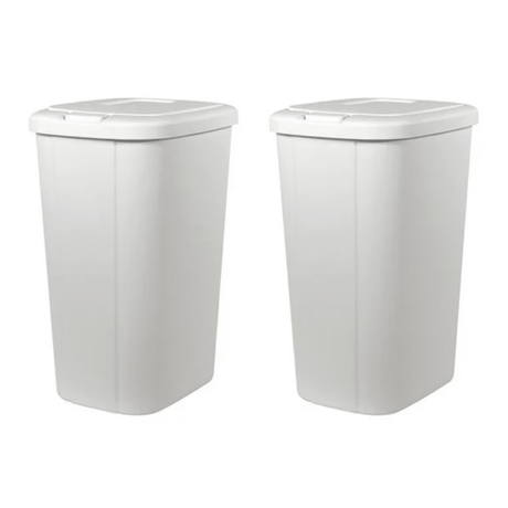 White Textured Touch-Lid Trash Can Set