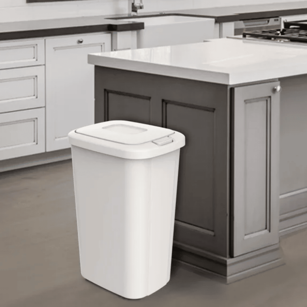 White Textured Touch-Lid Trash Can Set