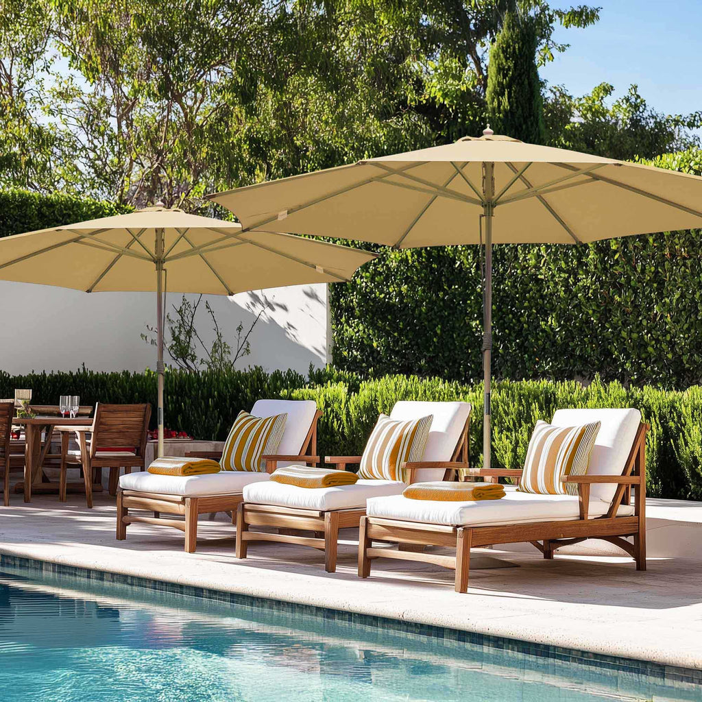 Khaki Retro-Style Patio Umbrella with Pulley System