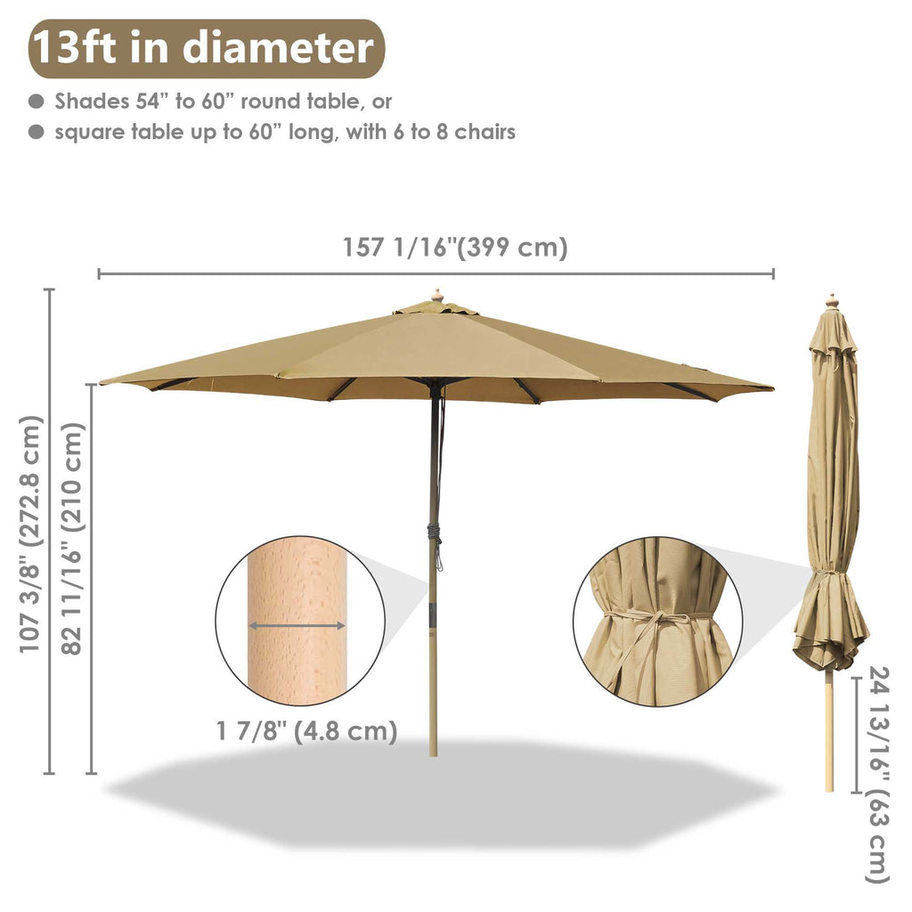 Khaki Retro-Style Patio Umbrella with Pulley System