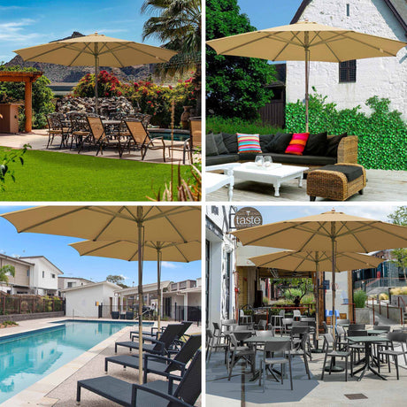 Khaki Retro-Style Patio Umbrella with Pulley System
