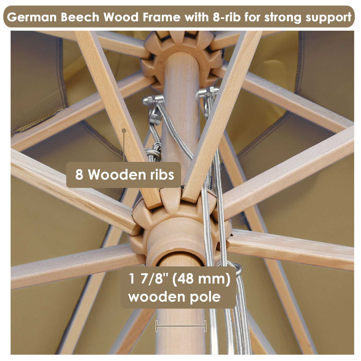 Khaki Retro-Style Patio Umbrella with Pulley System