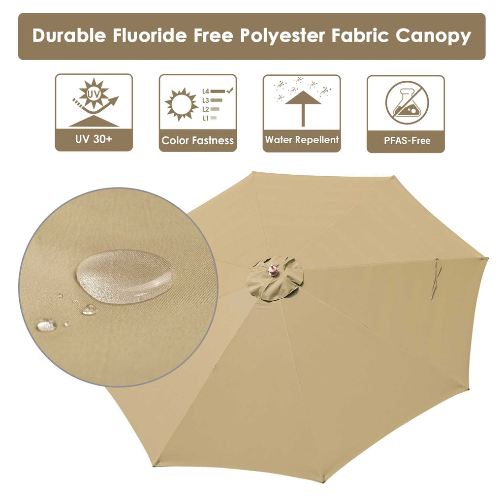 Khaki Retro-Style Patio Umbrella with Pulley System