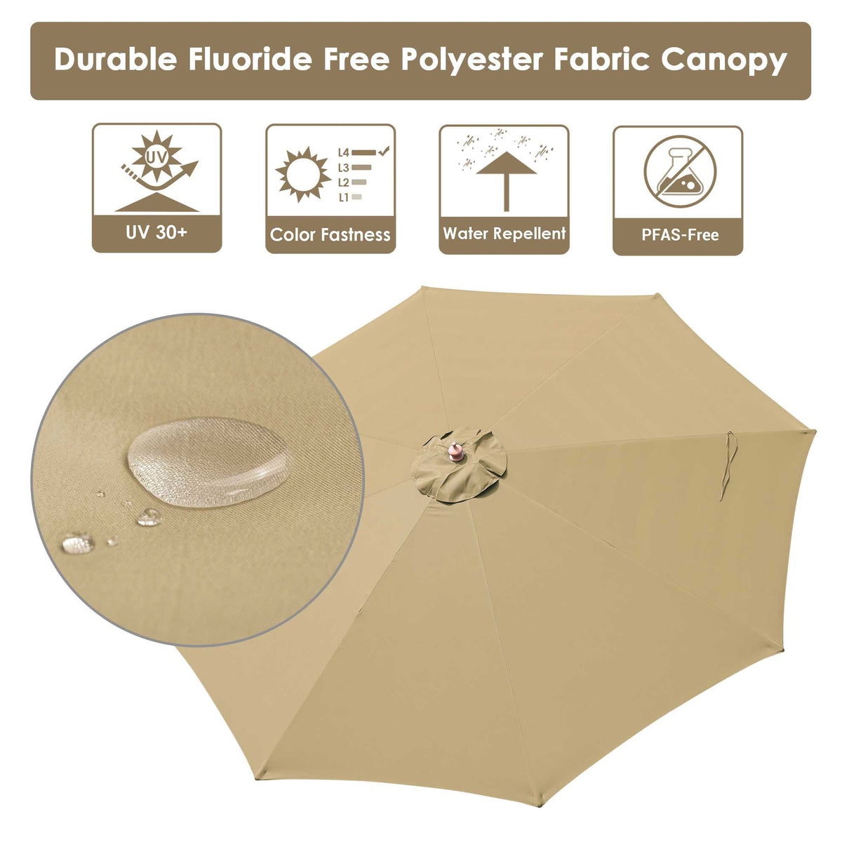Khaki Retro-Style Patio Umbrella with Pulley System